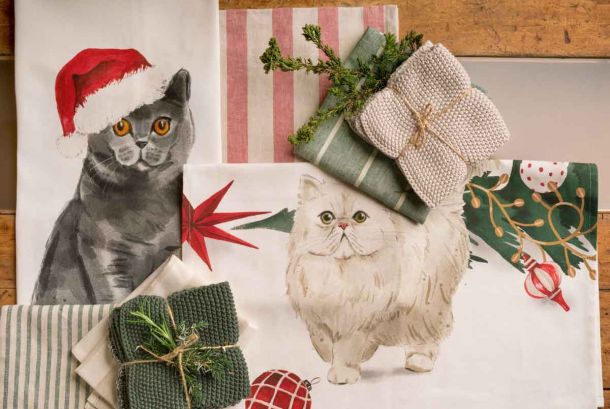 Tisch- und Küchenwäsche mit Katzenmotiven