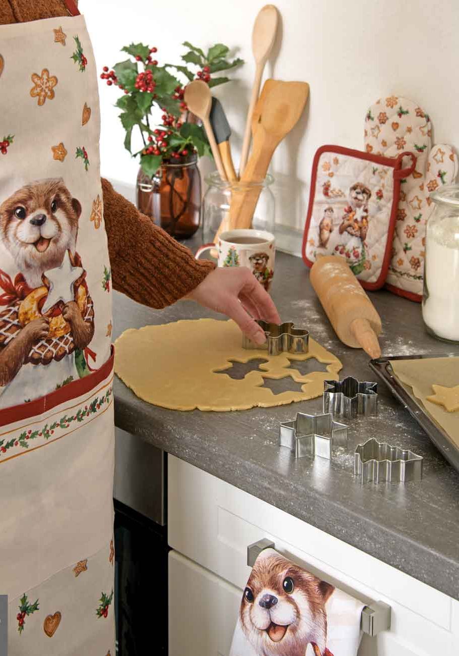 Schürze, Topflappen, Küchentuch mit Weihnachtsmotiven